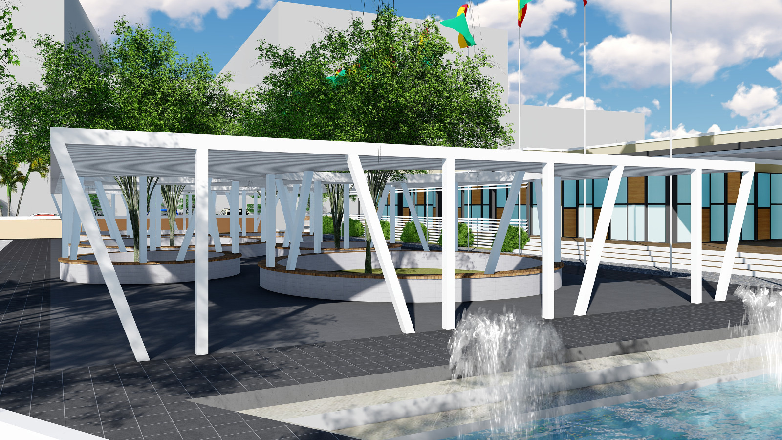 Pergola paysagère et espaces verts du Parc du Petit Lac